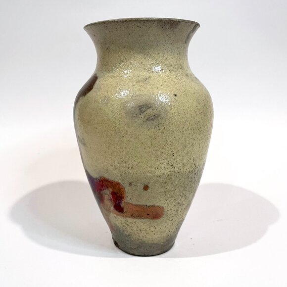 Raku Pottery Vase Artist Singed Art Pottery 6.5" tall Cream / Copper Glaze - Picture 2 of 8
